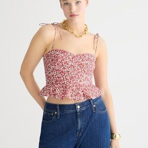 J. Crew Red Floral Smocked Peplum Crop Top